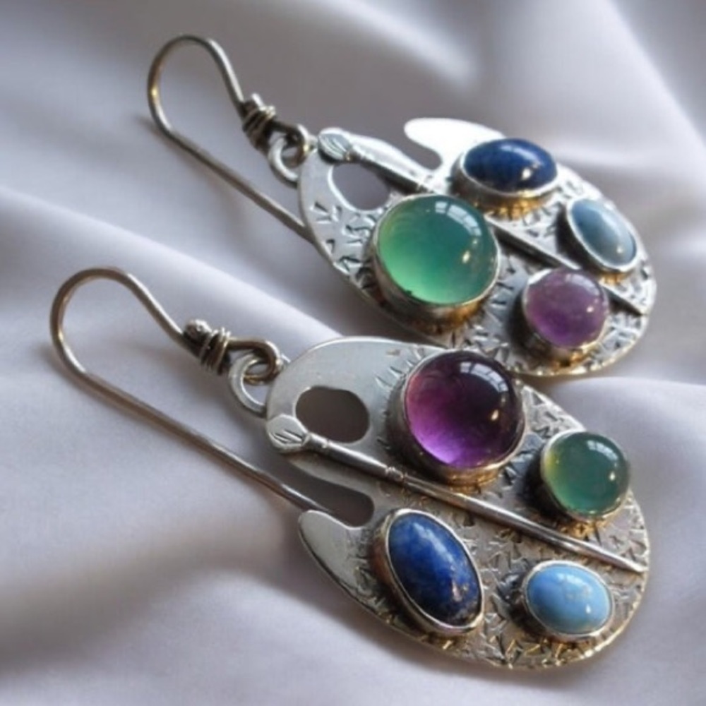 Silver Earrings with Multicolor Gemstones